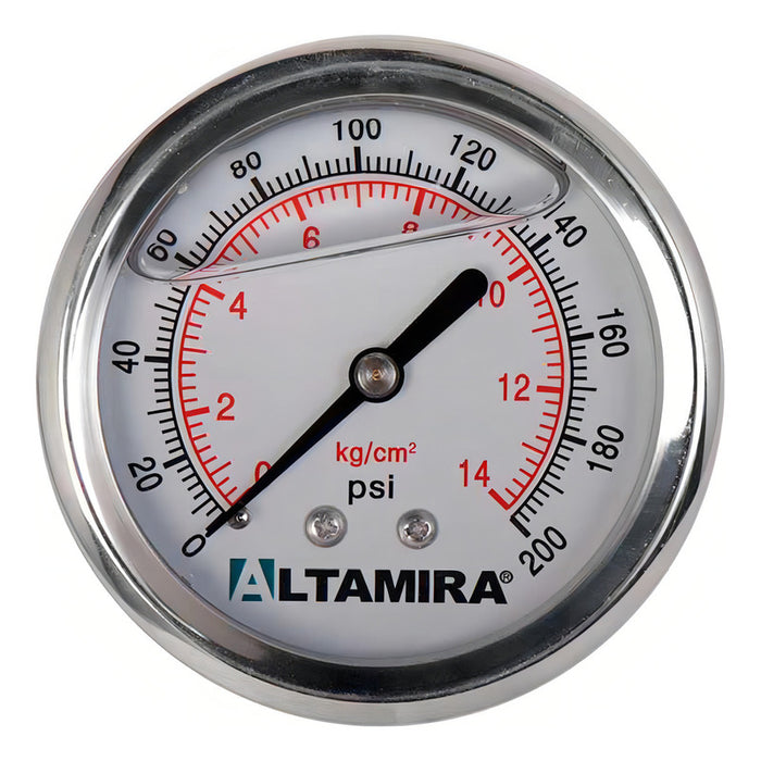 Altamira Manómetro Con Glicerina Man0-200gbm Rango De Presión 0 - 200 Psi Conexión Trasera Diámetro 2.5  Acero Inoxidable Rosca - Npt - Macho