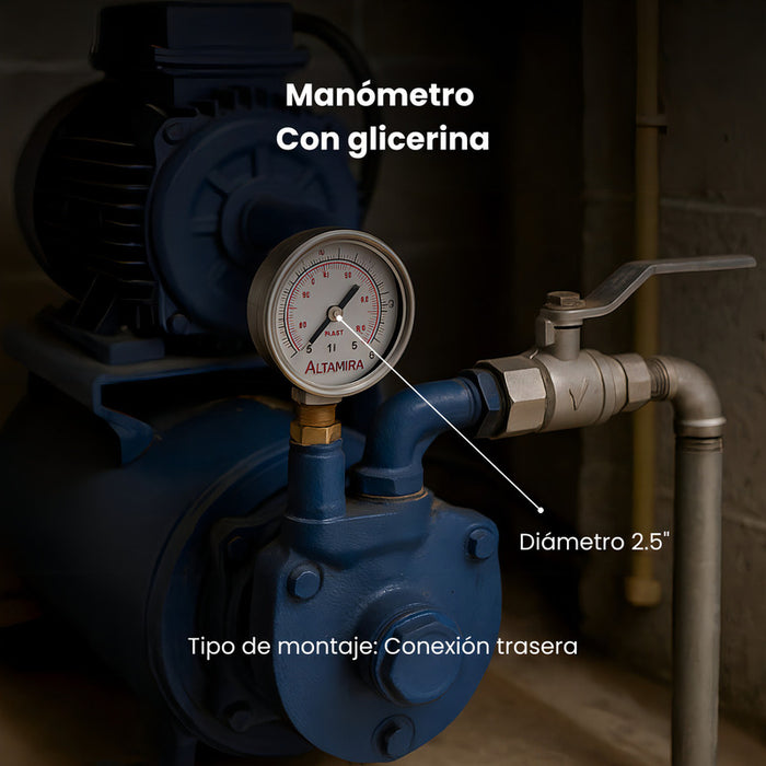 Altamira Manómetro Con Glicerina Man0-200gbm Rango De Presión 0 - 200 Psi Conexión Trasera Diámetro 2.5  Acero Inoxidable Rosca - Npt - Macho